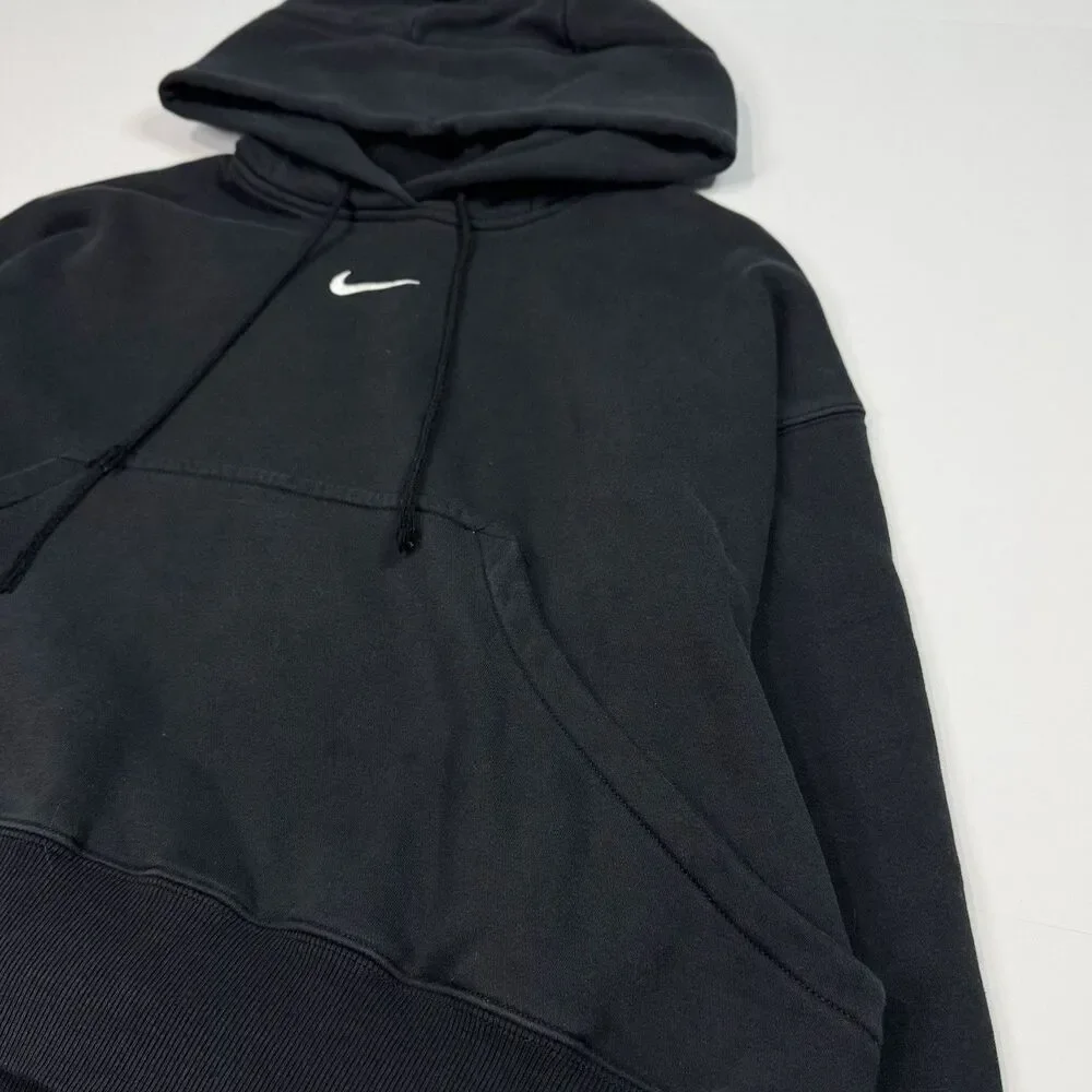 Nike Center Swoosh Hoodie Black Oversized Pullover Y2K Grunge‎ Streetwear Size S - Picture 3 of 6